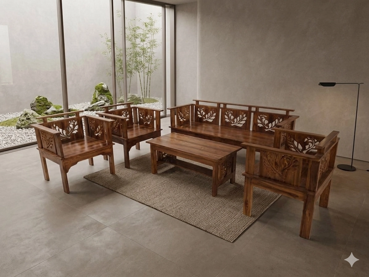 Meja Kursi Set Motif Daun Monstera